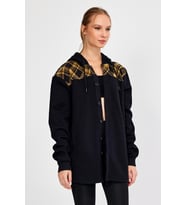 ALEXANDERGARDI KAPÜŞONLU DÜĞMELİ OVERSİZE ODUNCU SWEATSHİRT (E22-61500) (Siyah)