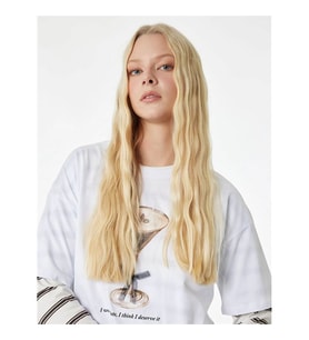 Koton Fiyonklu Baskılı Oversize Ekru Kadın T-Shirt 6SAL10073IK