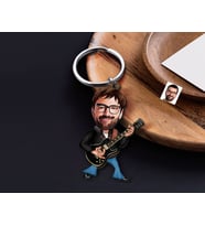 BK Gift Kişiye Özel Rock And Roll Karikatürlü Ahşap Anahtarlık-1 Sevgiliye Hediye, Arkadaşa Hediye, Doğum Günü Hediyesi