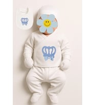 EKONOMİK SERİ YENİ DOĞAN BEBEK HASTANE ÇIKIŞI SETİ ( KUTULU BEBEK HEDİYELİK %100 PAMUKLU PENYE ) (Ekru-Mavi)