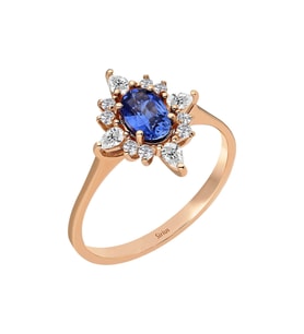 Sirius Damla Kesim Pırlanta ve Oval Safir Spica Yüzük 0747R0007