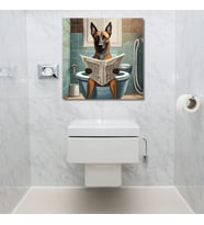 Tekli Kare Kanvas Banyo Tablosu Gazete Okuyan köpek