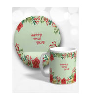 Yeni Yıl Çiçekleri Oval Bilek Destekli Mouse Pad Ve Kupa Bardak Seti