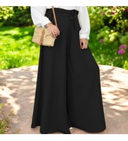 Kemerli Kadın Keten Pantolon Şalvar (Siyah)