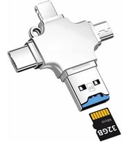 Menashop 4 İN 1 arada Micro SD Kart Okuyucu Akıllı Telefon Lightning Hafıza Kartı Okuyucu, Micro USB, USB A, Type-C Arayüzü, Mini OTG Kart Okuyucu iPhone, iPad, Android Uyumlu PC ve Cep Telefonu Uyumludur