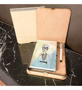 Kokoş Kadın Ahşap Kutulu Defter Kalem Set