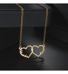 Kişiye Özel 925 Ayar Gümüş Kalp Model Çift İsim Kolye (Gold)
