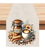 Love Coffee Tasarımlı Runner, Runer, Masa Örtüsü, Sofranıza Zarafet Katın Runner (Krem)