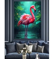 Tropikal Ormanda Pembe Flamingo Portresi Dekoratif Kanvas - Mdf Ahşap Tablo