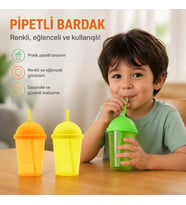 Pipetli Bardak - 450 ml - Şeffaf Renkli - Plastik
