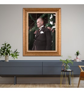 Altın Varaklı Çerçeveli Paspartulu Atatürk Tablo z4624 (Gold)