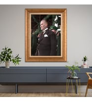 Altın Varaklı Çerçeveli Paspartulu Atatürk Tablo z4624 (Gold)