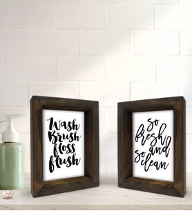 Bk Gift Banyo Dekoratif 2'li Doğal Masif Ahşap Çerçeve 15x20cm-1 (Beyaz)