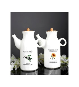 Porselen Yağlık ve Sirkelik Seti, 1000ml, 2'li, şık ve kullanışlı