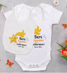 BK Kids Kişiye Özel Beni Teyzeme Götürün Tasarımlı Bebek Body Zıbın ve Mama Önlüğü Hediye Seti - Model 1