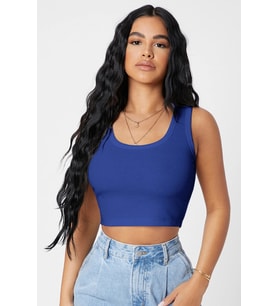 Kadın Lacivert Kare Yaka Crop Top Bluz