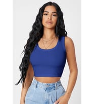 Kadın Lacivert Kare Yaka Crop Top Bluz