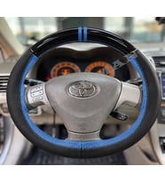 Toyota Matrix E130 Dikme Direksiyon Kılıfı Parlak Siyah Mavi Detaylı Mavi Çift Yüzük ve Dikiş 2003-2008