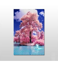 Pembe Ağaç Manzara Kanvas Tablo 120X60 (Karışık)