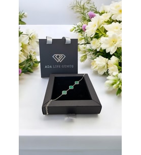 (ÖZEL KUTULU) 925 Ayar Gümüş Üç Sıra Van Cleef Kadın Bileklik Rodyum