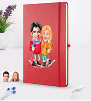 BK Gift Kişiye Özel Sevgililer Karikatürlü Karikatürlü Kırmızı Termo Deri Defter 16x24cm Model 107
