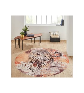 Eliana Home Baskılı, Yıkanabilir Kaymaz Taban Yuvarlak Halı LNA7183 120x120 cm (Turuncu)