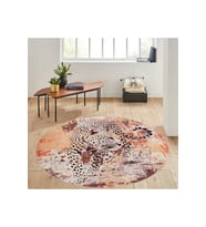 Eliana Home Baskılı, Yıkanabilir Kaymaz Taban Yuvarlak Halı LNA7183 120x120 cm (Turuncu)
