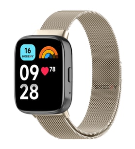 Sneezy Redmi Watch 3 Active İle Uyumlu Metal Hasır Kordon Woven Wire Metal Tasarım Kordon (Eskitme Altın)