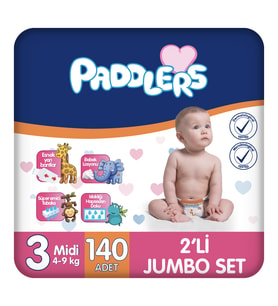 Paddlers Bebek Bezi 3 Numara Midi (4-9 Kg) 140 Adet – 2’li Jumbo Set