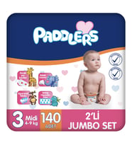 Paddlers Bebek Bezi 3 Numara Midi (4-9 Kg) 140 Adet – 2’li Jumbo Set