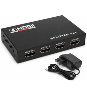 HDMI Splitter, 1 Giriş 4 Çıkış Adaptörlü HDMI Çoklayıcı, 1080P 2K 4K FHD 3D Görüntü Dağıtıcı, PC Laptop Uydu Alıcı PS5 Xbox DVR NVR TV Box İçin Aynı Görüntü Ekran Çoğaltıcı
