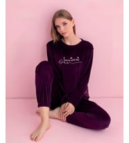Pijamerry Kadın Kışlık Bisiklet Yaka Kadife Pijama Takımı 3040M - 1 Adet (Mor)