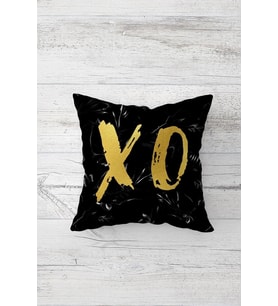 Gold Xo Yazılı Çift Tarafı Baskılı Gizli Fermuarlı Yastık Kılıfı Kırlent Koltuk Yastık Kılıfı (Siyah)