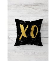 Gold Xo Yazılı Çift Tarafı Baskılı Gizli Fermuarlı Yastık Kılıfı Kırlent Koltuk Yastık Kılıfı (Siyah)
