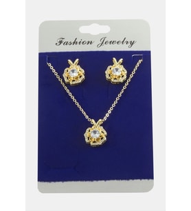 Gül Zirkon Taşlı Set Kolye (Yeşil)
