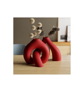 Alvera Interlocking Vazo – 3D Baskı Iç Içe Geçen Dekoratif Vazo-Kırmızı