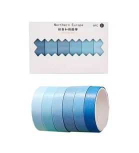 Vintage Washi Tape Bant Yapışkanlı Maskeleme Kağıdı Renkli Bant 6 lı - Mavi Tonları