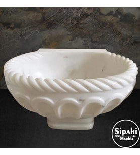 Sipahi Marble Beyaz Mermer Kenar İşlemeli Ayaklı Elips Kurna
