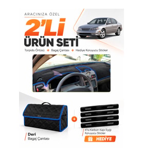 INFINITI İ30-İ35 (1998-2000) Uyumlu Torpido Örtüsü + Deri Bagaj Çantası + Sticker Seti - Siyah Mavi