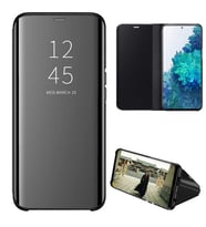Samsung Galaxy S20 Uyumlu Aynalı Kapaklı Lüx Kılıf Siyah