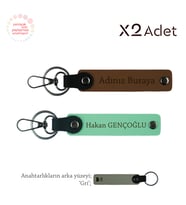 Dostluğa Manevi Dokunuş,Kişisel İsimli 2’li Anahtarlık Seti, Açık Kahve-Yeşil-Gri