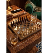 Premium Gümüş Kareli Ahşap Taşlı Lüks Satranç Takımı Dekoratif VIP Hediyelik Standart Set 30x30 cm