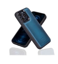 Bouletta Apple iPhone 13 Pro Uyumlu Deri Arka Kapak BRN4EF Mavi