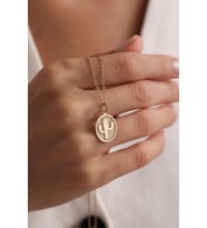 Kişiye Özel 925 Ayar Gümüş Minimal Çiçek Cactus Model Kolye (Gold)