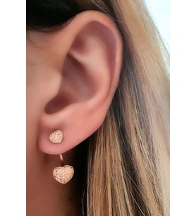 Şampanya rengi sitrin taşlı gümüş rose earcuff cift küpe