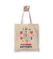 Fitness Eğitmeni Pilates Yoga Beyaz Bez Çanta Uzun Saplı Alışveriş Çantası Plaj Çantası