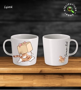 KirliPatiler Taş Kupa Fincan Üzeri Çalışan Kedi Baskılı (Model 14)