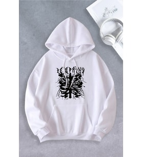Unisex Kadın Erkek Telepathy Baskılı Oversize Sweatshirt (Beyaz)