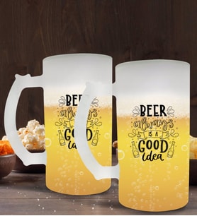 BK Gift Beer Always Is A Good Idea Tasarımlı 2’li Buzlu Cam Bira Bardağı 50cl-1 (Beyaz)
