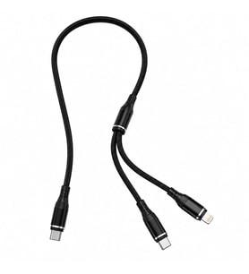 2’si 1 Arada Type-C to Type-C + Lightning Hızlı Şarj ve Data Kablosu 70 CM PD & QC Destekli